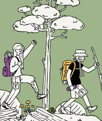 Ilustracija pohodnikov za tabore Dare2Move4Nature