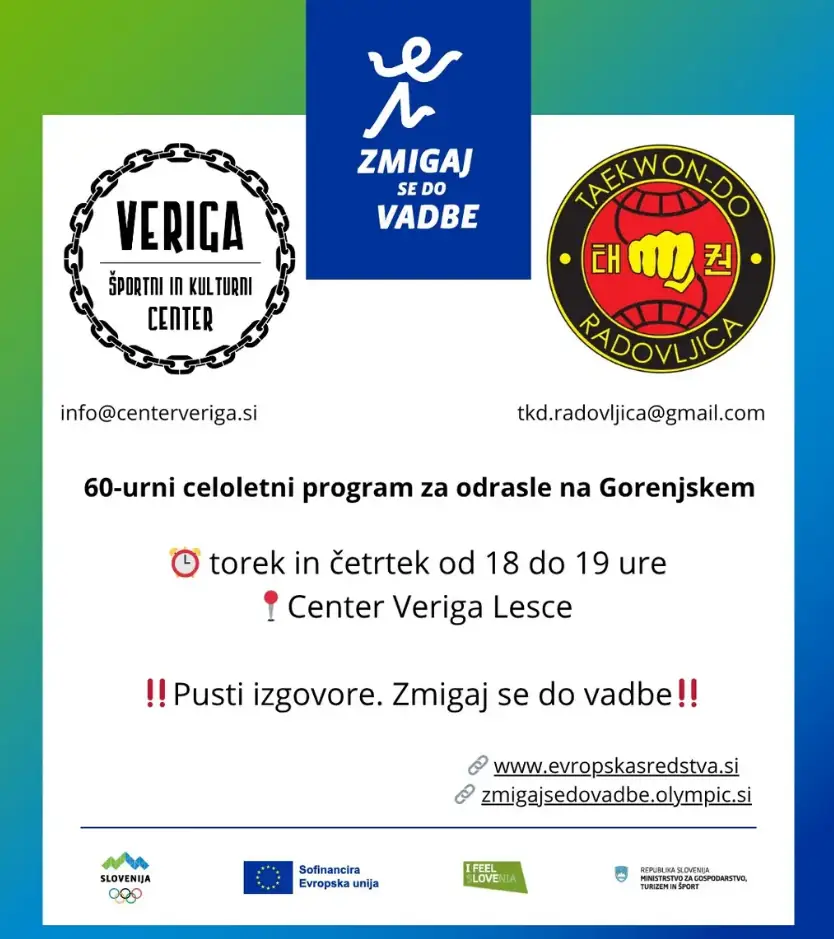 Plakat programa Zmigaj se do vadbe v Centru Veriga
